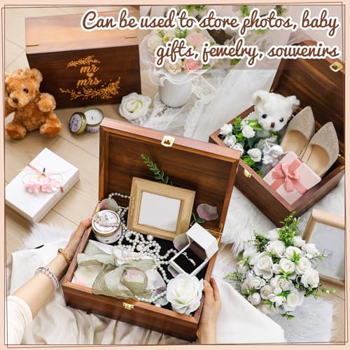 Threehoney Large Wooden Wedding Keepsake Box with Lid,Mr&mrs - style: Mr&Mrs