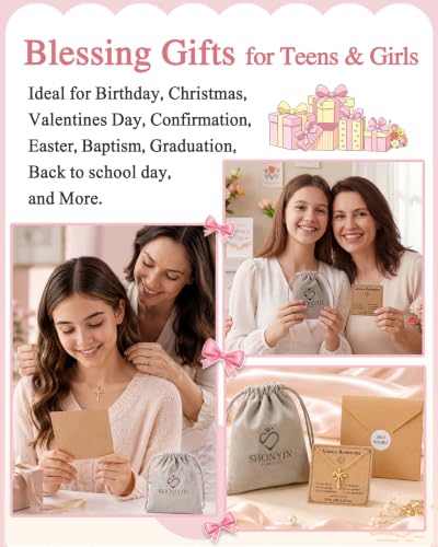 Shonyin Christian Cross Bow Necklace for Girls, Confirmation Gift for Teens