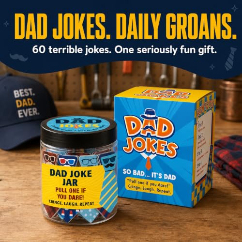 DEARMINE 60 Dad Jokes Jar, Funny Dad Birthday Gift, Gag Gifts for Men - color: Dad Jokes
