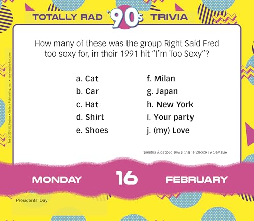 Totally Rad 90s Trivia 2026 Daily Desk Calendar: Boxed Page-a-Day Throwback Quiz Calendar with Day-to-Day Pop Culture, Games & Iconic 90s Moments - color: Totally Rad 90s