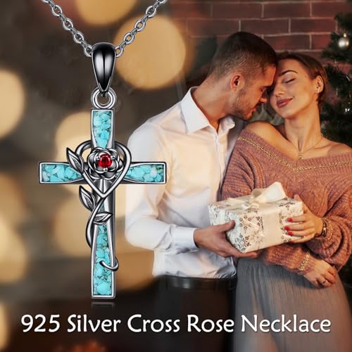 ONEFINITY Cross Necklace 925 Sterling Silver Cross Pendant Religious Jewelry Gifts - style: black rose cross