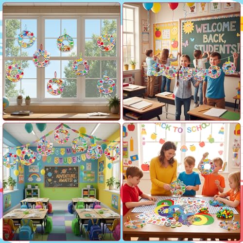 Hollowfly 48 Sets Back to School Crafts Kits, DIY Wreath with Stickers - style: First Day of School