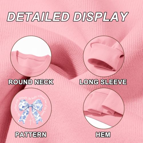 Bow Sweatshirt Christian Jesus Sweatshirts for Women Faith God Long Sleeve Shirts Bible Verse Graphic Pullover Gifts - color: Pink, size: Small
