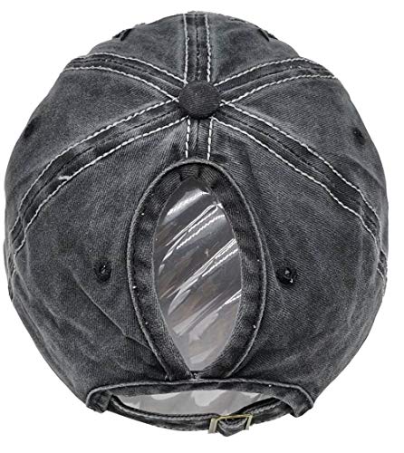 Women American Flag Ponytail Hat, Embroidery Adjustable Washed Distressed Messy Bun Baseball Cap … - color: Us Flag -Black