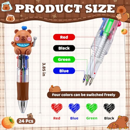 24 Pack Hydrochoerus hydrochaeris Pens 4-in-1 Multicolor Pens with Detachable Charms - Bulk Goodie Bag Fillers, Cute Party Favors for Kids, Classrooms & School Supplies - color: Hydrochoerus hydrochaeris