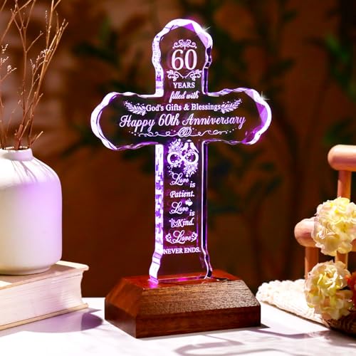 Ornalrist 60th Anniversary Diamond Wedding Cross Gifts for Parents Couples - color: 60th Wedding Anniversary
