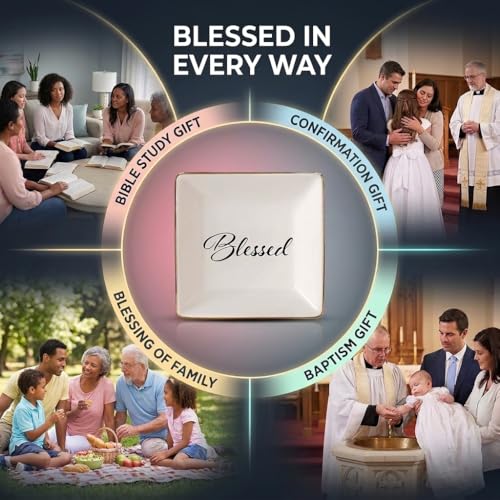 Simply Charmed Blessed Ceramic Jewelry Dish or Ring Holder - Religious Gift for Confirmation, Baptism, Wedding or Bible Study - style: Blessed