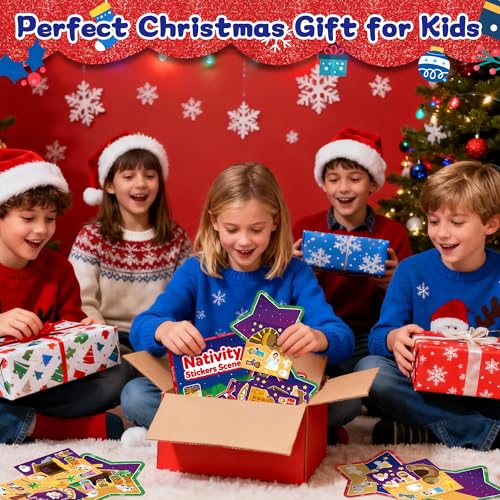 CY2SIDE Christmas Nativity Star Scene Sticker - 12 Set Jesus Birth Christian Sticker for School Reward, Make a Christmas Holy Night Stickers Scene for Classroom Activity Xmas Party Supplies - style: Nativity star