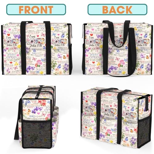 Multi-Pocket Tote Bag for Women. Waterproof Shoulder Bag with Multiple Convenient Pockets and Zipper. God Jesus Christian Faith Religious Gift. I am Loved.