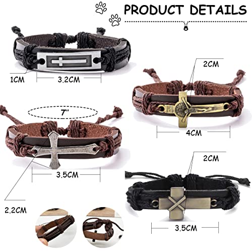 WAINIS 8PCS Braided Leather Cross Bracelets for Men Women