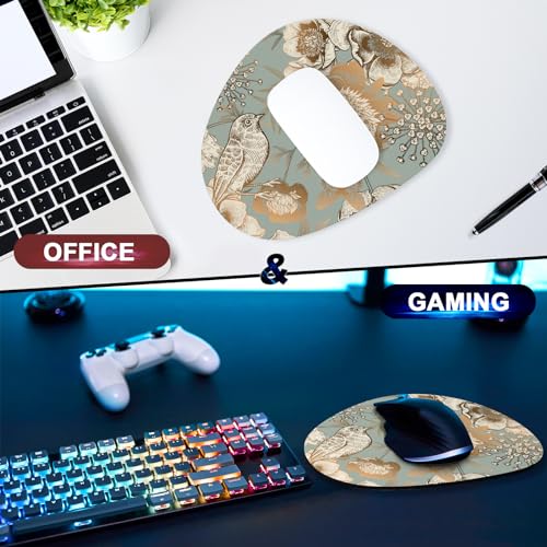 Mouse Pad, Premium-Textured Oval Computer Pad, 8.7" x 7.1" Thick 3 mm Anti-Slip Waterproof Rubber Cute Mouse Mat for Office, Home, Gaming, Laptop, PC, Classical Flower and Bird - color: Classical Flower And Bird