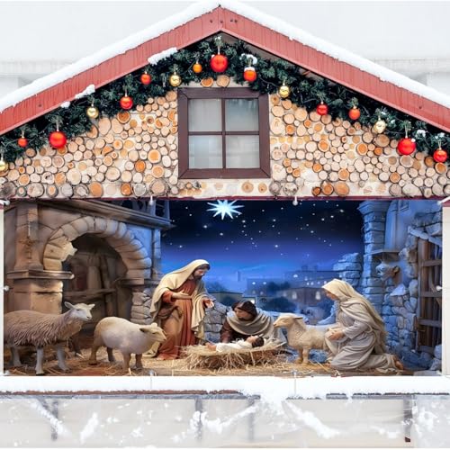 Nativity Christmas Garage Door Cover Decorations Banner Backdrop,Birth of Jesus Xmas Garage Door Cover Banner,Holy Night Scene Large Hanging 7x16ft 2 Car Outdoor Holiday Decorations - size: 7x16ft/ WxH