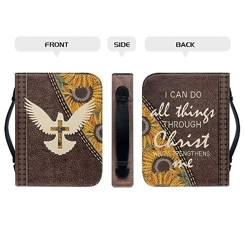 Cross Sunflower Fall Bible Covers for Man Multi-Functional Bible Carrying Case Bible Bookmark Protector Large Bible Covers with Zipper and Handle - color: Cross Sunflower, size: 2XL
