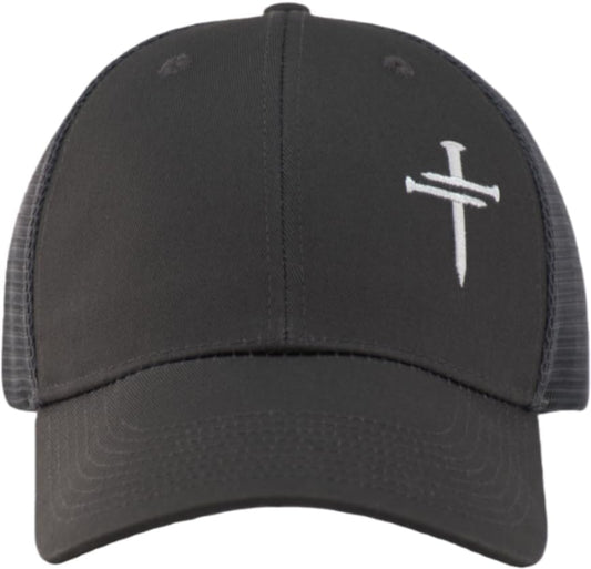 TSSGBL Christian Jesus Cross Hat- OSFM & XXL Big Head Fit, 3 Nails Faith Adjustable Mesh Trucker Cap, Ideal Gifts - color: Charcoal, size: One Size