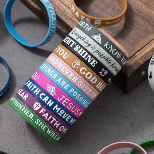 Bible Verse Bracelets – 80 Pcs Bulk Jesus Silicone Wristbands - color: Retro Color