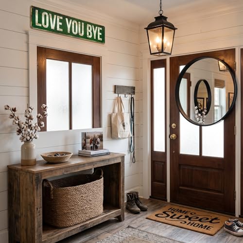 Love You Bye Funny Metal Street Sign, Vintage Aluminum Wall Decor 15 x 4 Inch Above Door Sign, Rustic Green Retro Entryway Foyer Mudroom Home Decor Gift for Family - color: Love You Bye