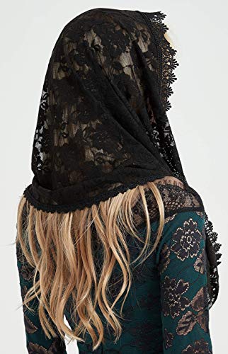 YHDDYG Infinity Veil for Catholic Mass Lace Infinity Scarf Church Veil for Girls Mantilla Infinity Veils Roses S97 - color: Black Infinity