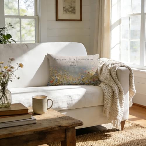 Christian Bible Verse Floral Throw Pillow Cover 12x20, Christian Home Room Decor, Psalm 61:2 Religious Wildflower Decorative Pillow Covers for Home Bedroom Living Room Church - color: 16color