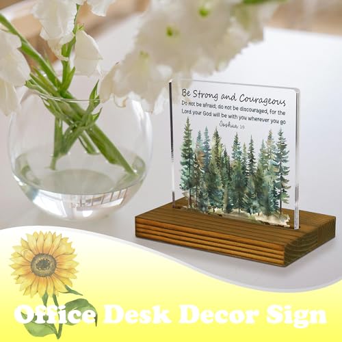 Be Strong and Courageous Sign, Joshua 1:9 Bible Verse Sign, Scripture Plaque, Boys Room Sign, Acrylic Desk Decor Sign with Wood Stand - FSA057 - style: Joshua 1:9