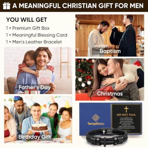 Christian Cross Bracelet Gift for Men, Double-Row Braided Leather Bracelet - color: ISAIAH 41:10, size: Fits Wrist 7.9-8.3 Inches