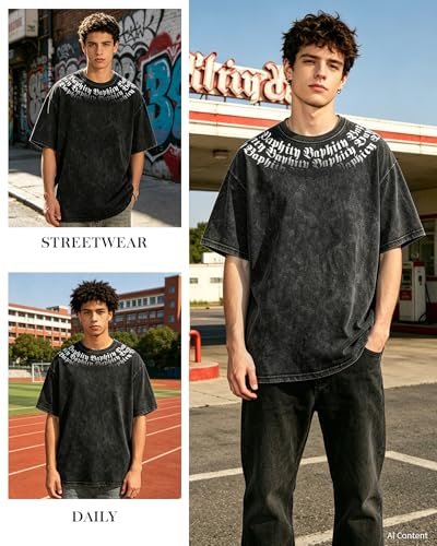 BAPHITY Mens Streetwear Crew Neck Cotton Graphic T Shirt - color: Black Letter, size: X-Large