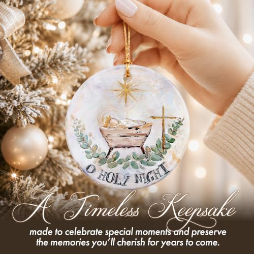 O Holy Night Nativity Ornament 2026 - Baby Jesus Manger Christian Ceramic Hanging Keepsake - Religious for Mom, Grandma, Daughter, Sister, Wife, Friend - color: O Holy Night