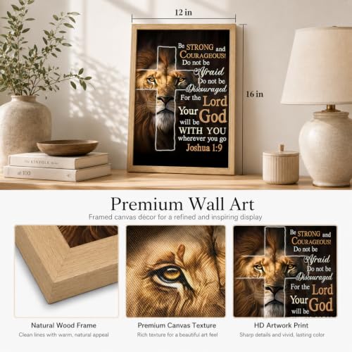 Framed Religious Lion Cross Canvas Wall Mural 12x16 Inches For Living Room - color: Religion - 4, size: 12"L x 16"W