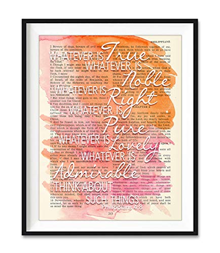 Set of 6 -Watercolor Christian Bible Verse Page Art Prints, Unframed, Song of Solomon 4:7, Psalm 37:4, Genesis 16:13, Ephesians 2:10, Philippians 4:8, Genesis 28:15, Wall Art Decor, 5x7 Inches
