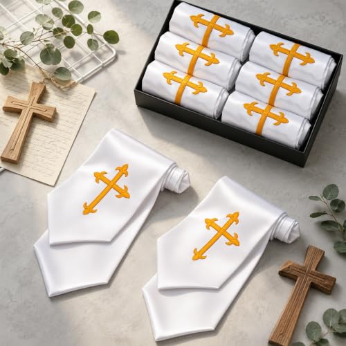 2 Pcs 60" Choir Stole with Embroidery Cross, White Clergy Pastor Stole for Men Women, Minister Priest Stoles for Wedding Church Graduation