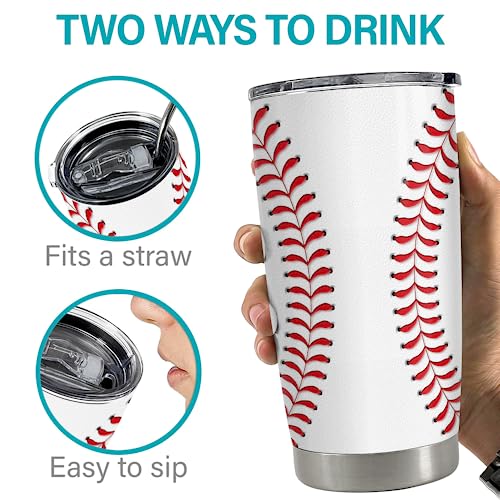 SANDJEST Baseball Tumbler Cup 20oz Stainless Steel Insulated Travel Mug Tumblers Cup Baseball Gift for Women Men Mom Gifts for Birthday Christmas - color: Baseball
