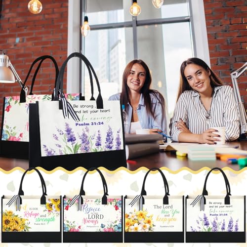 Huhumy 4 Pcs Bible Verse Tote Bags for Women Christian Canvas Black - style: Bible