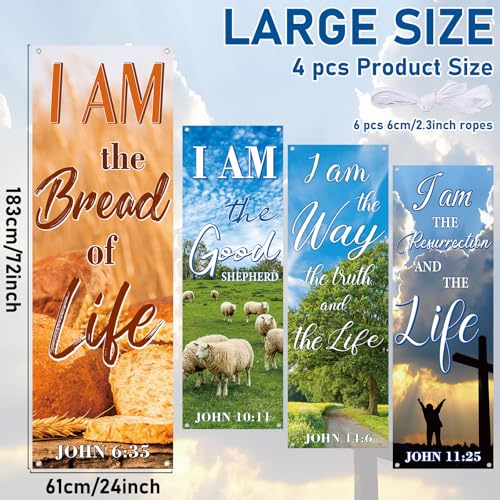 chiazllta 4Pcs Church Banners for Sanctuary Wall Welcome Religious Hanging Backdrop Christian Bible Verse Banner Scenic Pattern Inspirational Christian Decor for Church Sunday School Decoration