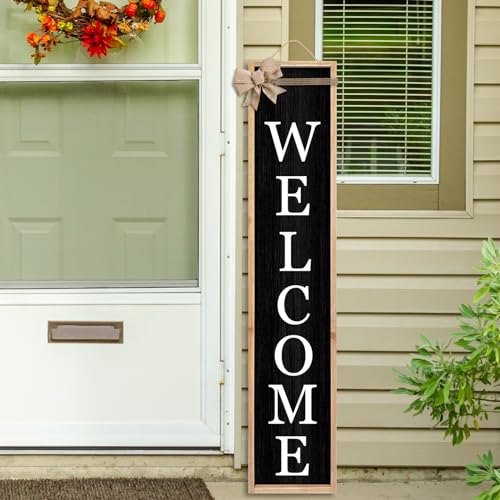 TQianJiang Outdoor 2in1 Welcome Sign for Front Porch Standing 45"X9" Wood - color: 2in1 Welcome (Wood Black)