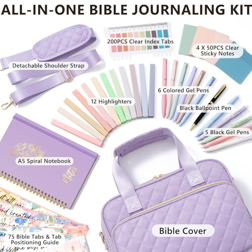 Bible Cover Case for Women, Bible Tote Bag w/Study Supplies Journaling Kit