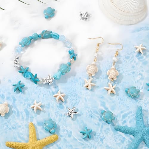 100Pcs Blue Turquoise Starfish Gemstone Spacer Beads for Jewelry Making - color: Blue Starfish 14x14mm
