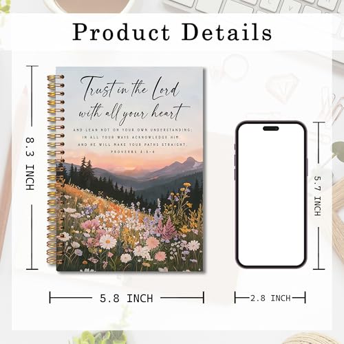 Trust in the Lord with All Your Heart Christian Spiral Notebook 5.5x8.3, Proverbs 3:5-6 Bible Journal for Women, Wildflower Mountain Religious Scripture Notebook for Note Taking - color: whtie-notebook-christian 17