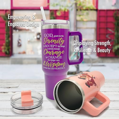 40oz Christian Tumbler for Women with Handle, Straw & Leak-Proof Lid – Insulated Stainless Steel Travel Mug with Bible Verses & Inspirational Quotes – Faith-Based Gift for Her – Serenity - color: Serenity