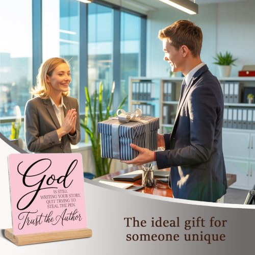 Christian Gifts for Women Men, God is Still Writing Your Story Quotes Bible Verse Acrylic Plaque Signs, Inspirational Gifts, Office Home Desk Decor Sign(Pink) - color: God is Still 5