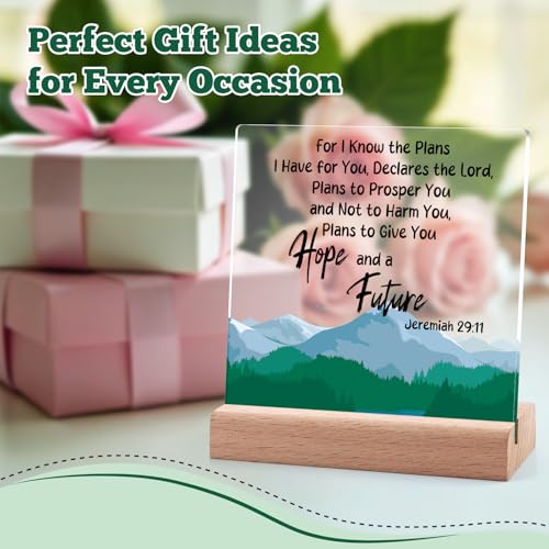 Christian Acrylic Plaque with Wooden Stand Inspirational Gifts Desk Decor Signs Religious Home Decor Encouragement Spiritual Gifts Faith Easter Christmas Bible Verse Prayers Gift for Friend Coworker