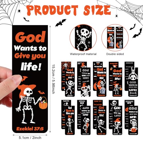 Zhanmai 200pcs Skeleton Halloween Christian Bible Verse Bookmarks - style: Skeleton