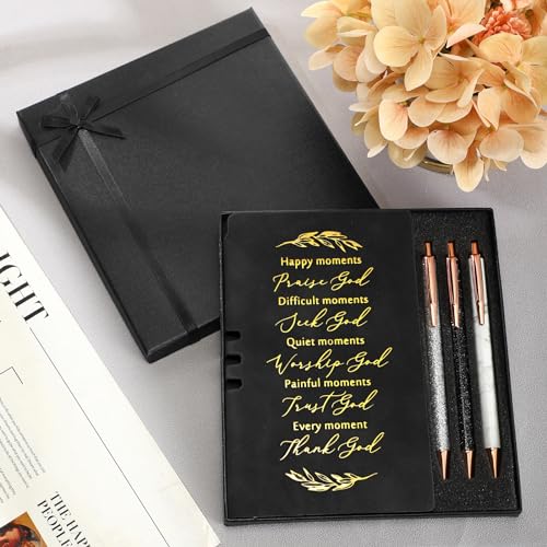 Spakon 5 Pcs Christian Gifts for Women Men Church Gifts Scripture Prayer Journal Religious for Women God Notebook Pen with Gift Box Scripture Notepad Bible Study Group Grad Favors - color: Black, style: Happy Moment