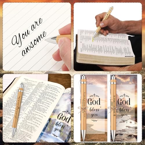 Qeeenar 50 Set Scripture Bamboo Pens Religious Gifts Black Ink,Classic - style: Bible