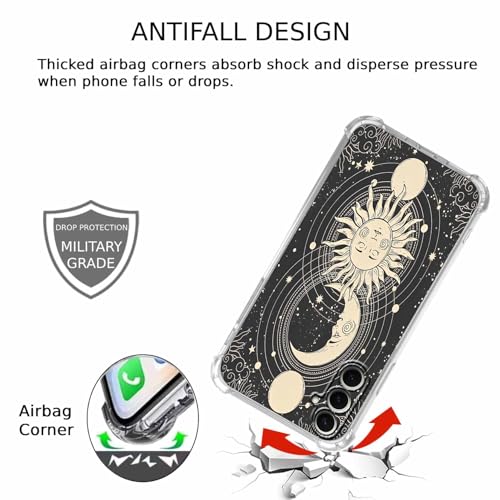 Black Celestial Sun Moon and Star Case for Samsung Galaxy S26,Magic Boho Illustration Pattern,Trendy Soft TPU Bumper Phone Cover,S26 - color: Black Celestial Sun Moon and Star