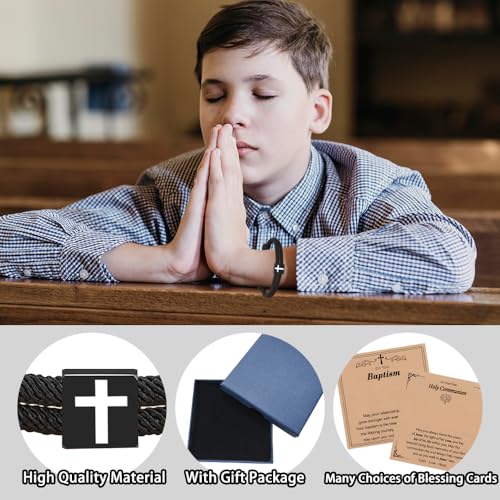 Baptism Gifts for Boys,Braided Rope Cross Bracelet for Kids,First Communion Gifts Boys Christian Christening Graduation (Brother) - color: Brother