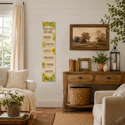 Christian Home Wall Decor Banner, God Says You Are, Farmhouse Sunflower Floral Scripture Wall Hanging Sign for Living Room Entryway Bedroom Office, Religious Faith Quote Decor 48x9 In - color: color_name19