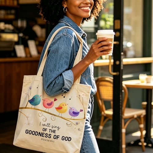 Christian Bible Tote Bag for Women Shopping Work Church with Inner Pocket - color: Beige 02