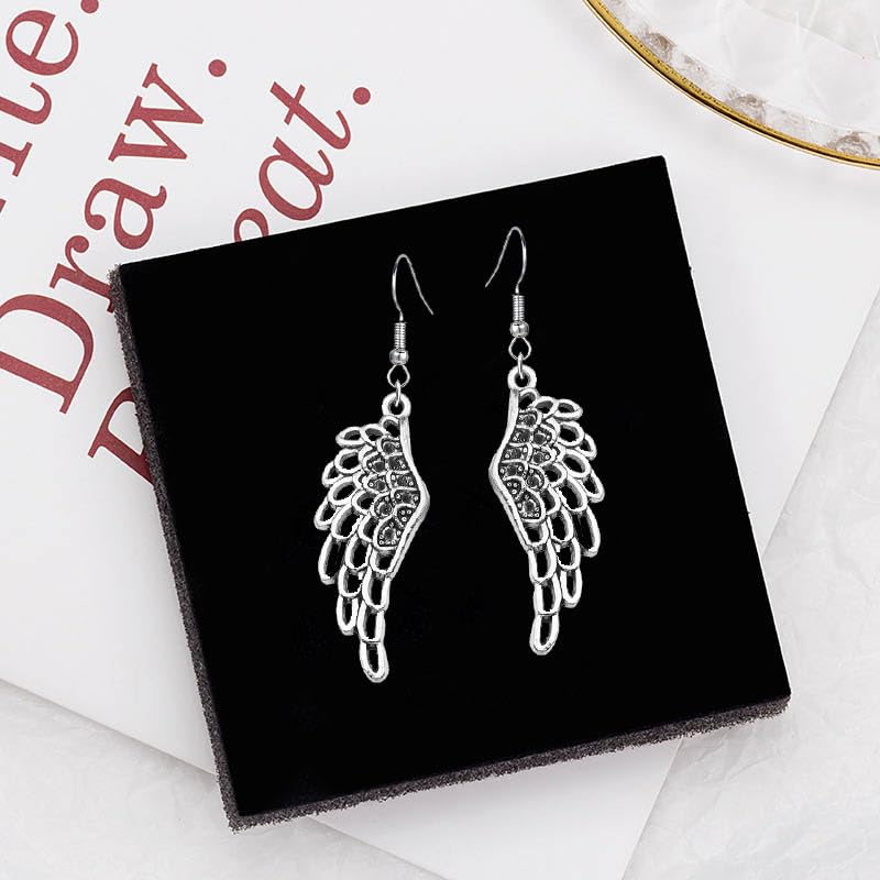 coadipress Angel Wing Earrings for Women Unique Silver Plated Fairy Feather Guardian Dangle Drop Hook Earrings Jewelry - color: Silver Hollow Wing