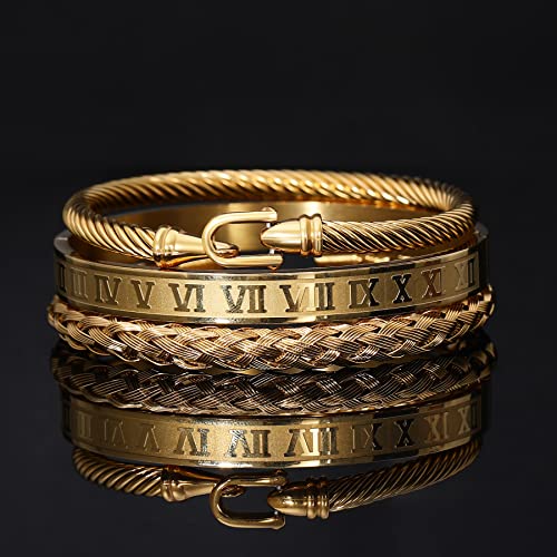 WFYOU Stainless Steel Bracelets for Men Gold Cuff Bracelet Birthday Gifts - color: Gold 6