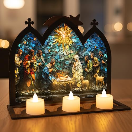 Wooden Nativity Set, Wood Christmas Nativity Scene Set - color: Candle Holder