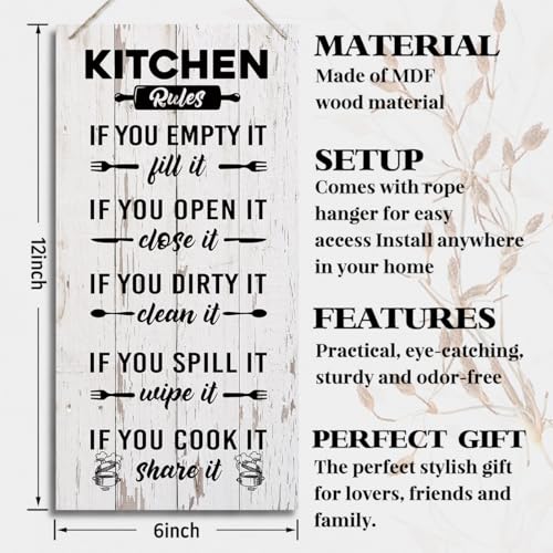 Kitchen Wood Decor Sign, Kitchen Rules, Hanging Printed Wooden Plaque Décor, Farmhouse Style Wall Décor, Hanging Rustic Kitchen Sign, Shared Kitchen Rules Sign for Hostel Dormitory 12x 6inch (J5) - color: color18